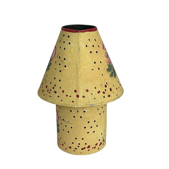 Vintage Hand Painted Galvanized Metal Jar Candle Lamp Yellow Floral 2000 - Picture 6 of 16